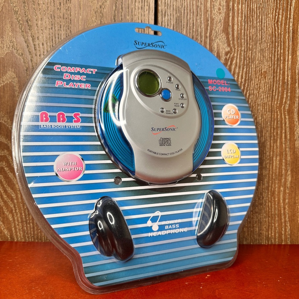 NEW SuperSonic SC-2004 Portable CD Player Silver Blue BBS Bass Boost Headphones